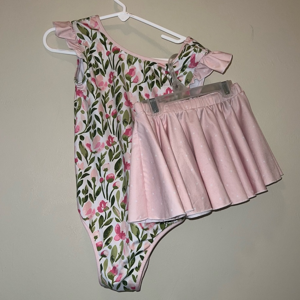 Sweethoney Floral Pink Leotard and Skirt Set - Ruffled Skirt & One-Piece